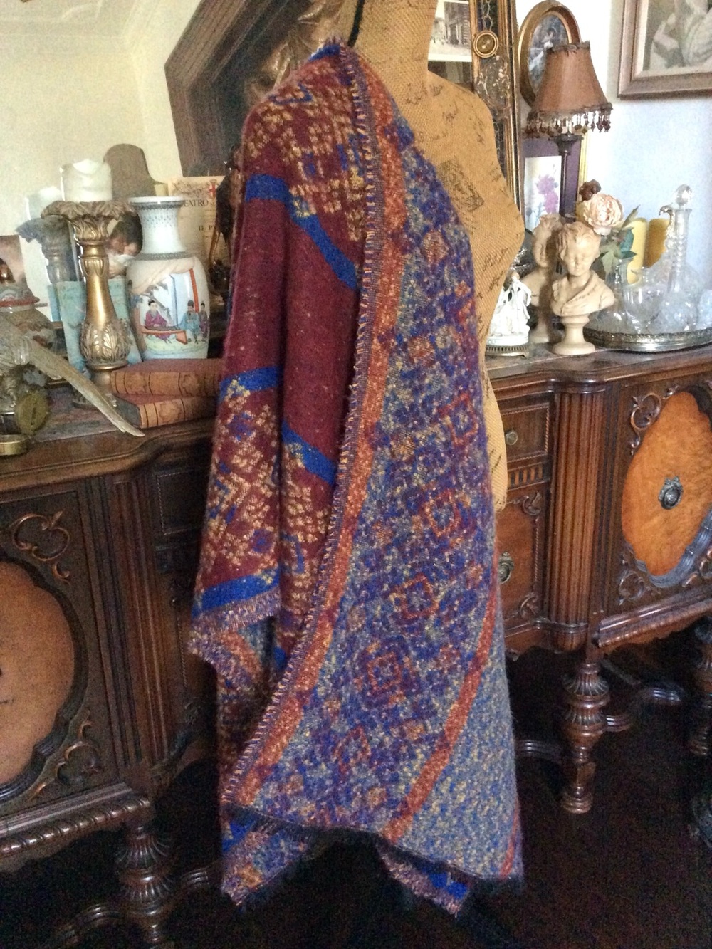 Vintage 2sided Boho Hippie Gypsy Tribe Native Country Southwestern Shawl Blanket